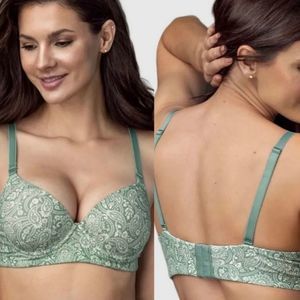 LEONISA Women’s Padded Push Up Bra Green Ivory Size 34 B